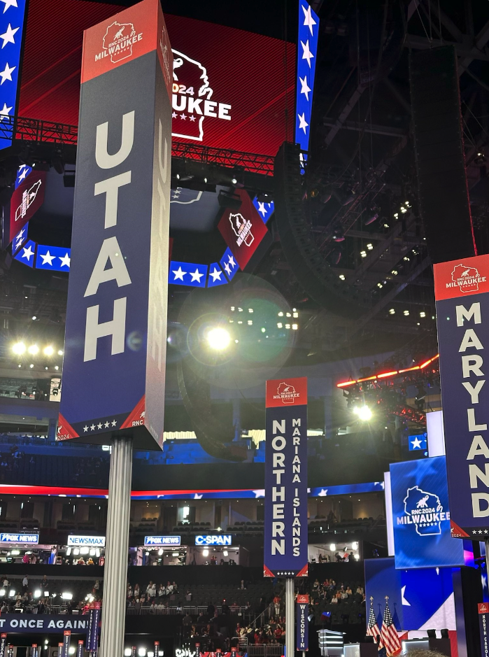  Utah’s banner is pictured at the Republican National Convention in Milwaukee, Wisconsin on July 15, 2024. (Courtesy of Kim Coleman)