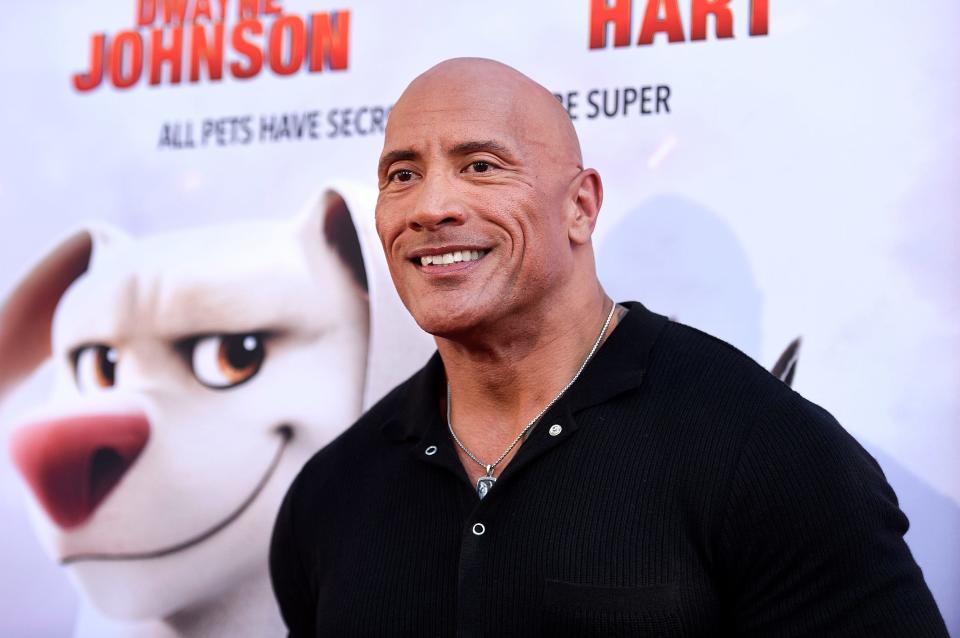 Dwayne Johnson arrives at the LA premiere of "DC League of Super-Pets." The Rock voices the super-dog Krypto.