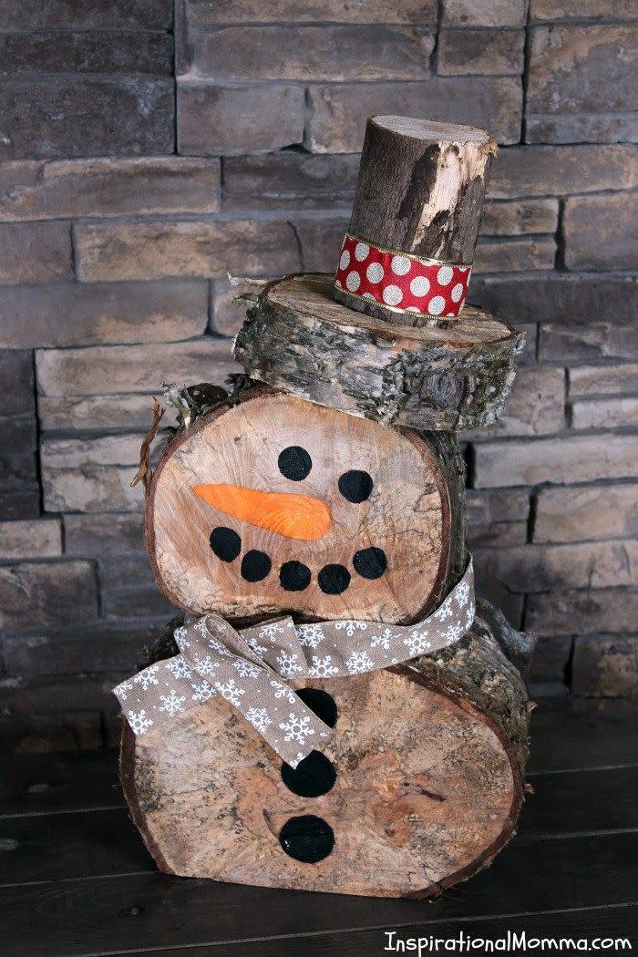 <p>This durable snowman will last for many Christmases to come.</p><p><strong>Get the tutorial at <a href="http://www.inspirationalmomma.com/diy-log-snowman/" rel="nofollow noopener" target="_blank" data-ylk="slk:Inspirational Momma;elm:context_link;itc:0;sec:content-canvas" class="link ">Inspirational Momma</a>.</strong><br></p><p><a class="link " href="https://www.amazon.com/Yards-Silv-Snowflake-Satin-Ribbon/dp/B015QUR09W?tag=syn-yahoo-20&ascsubtag=%5Bartid%7C10050.g.22825300%5Bsrc%7Cyahoo-us" rel="nofollow noopener" target="_blank" data-ylk="slk:SHOP RIBBON;elm:context_link;itc:0;sec:content-canvas">SHOP RIBBON</a></p>