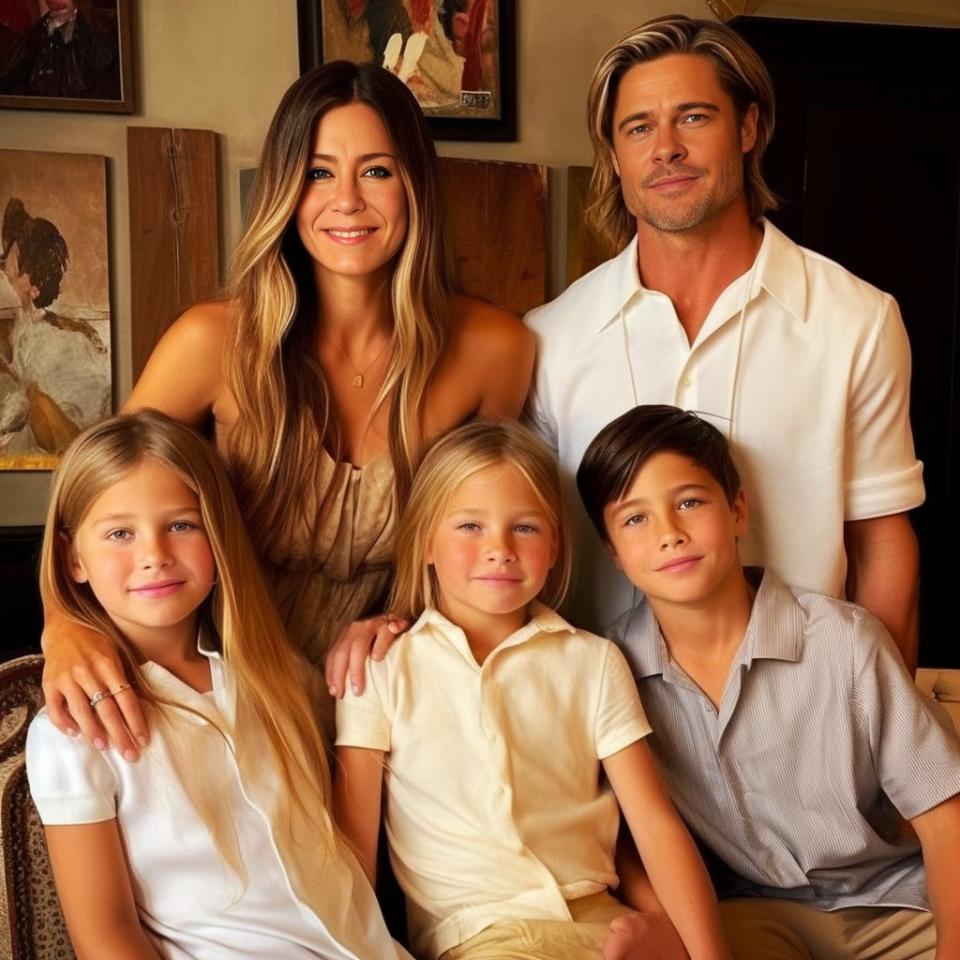 An AI-generated image showing what the children of Jennifer Aniston and Brad Pitt might look like.