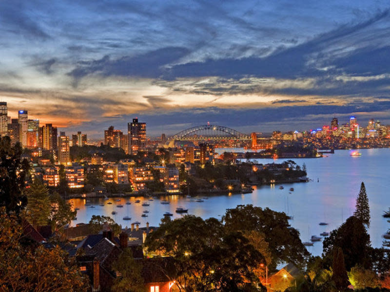 A view of Sydney from the mansion at dusk.