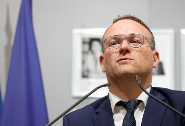 Damien Abad lors de la passation de pouvoirs, samedi 21 mai 2022 (Photo: GEOFFROY VAN DER HASSELT via AFP)