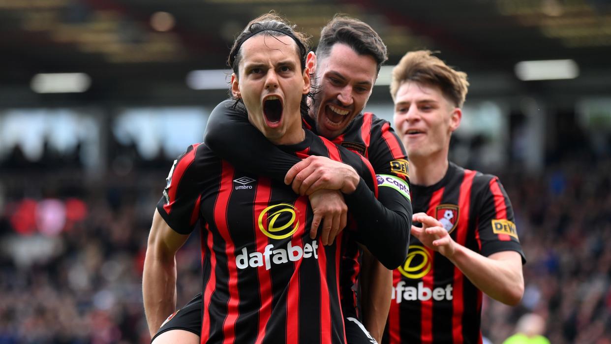  Bournemouth's Enes Unal celebrates scoring against Brighton in the Premier League