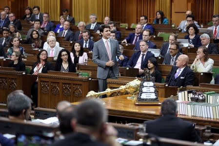 Canada's PM Trudeau speaks in the House of Commons on Parliament Hill in Ottawa
