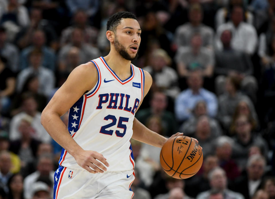 Ben Simmons suffered a mild shoulder sprain against the Jazz. (Alex Goodlett/Getty)