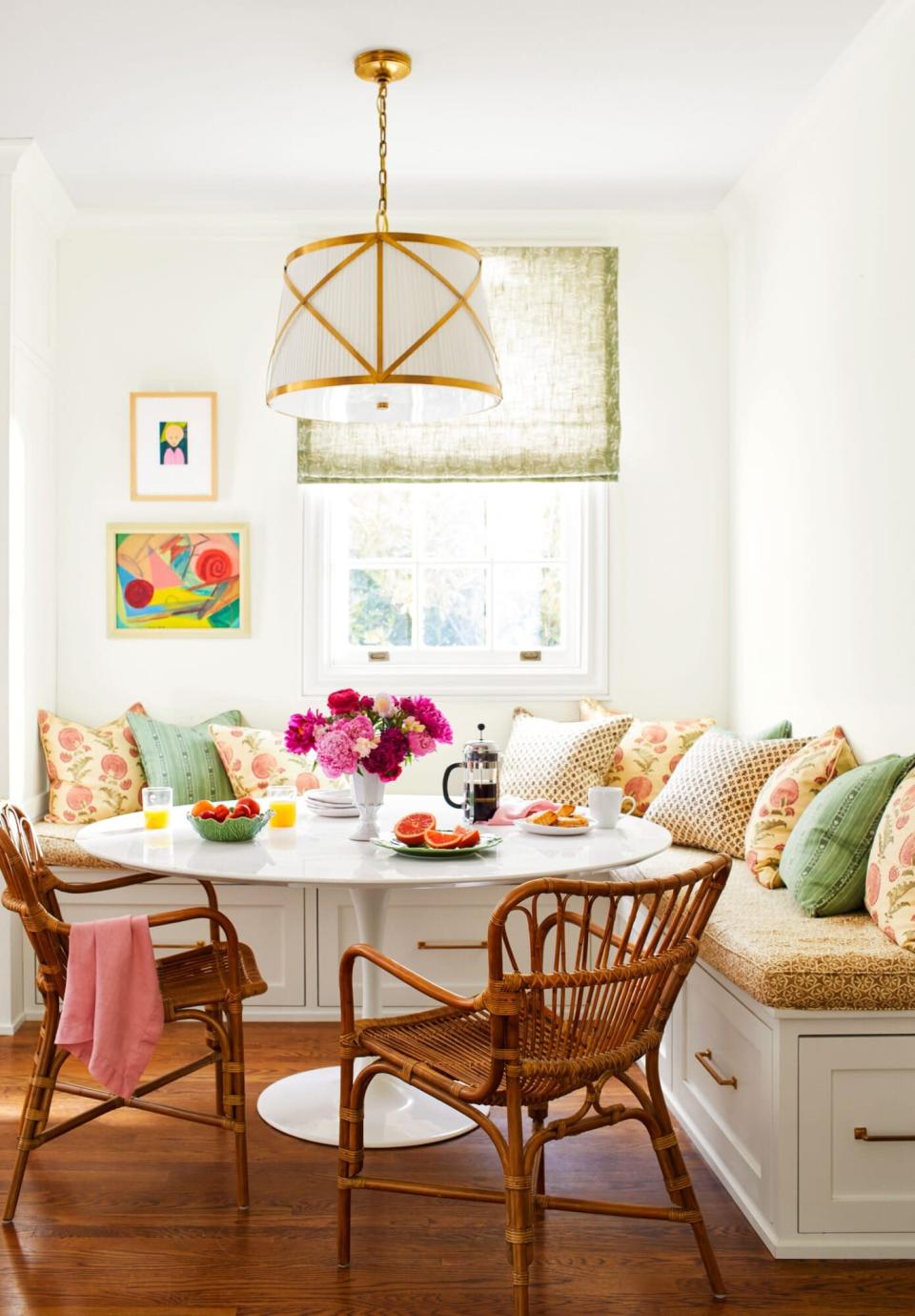 Colorful Breakfast Nook with Banquet Seating