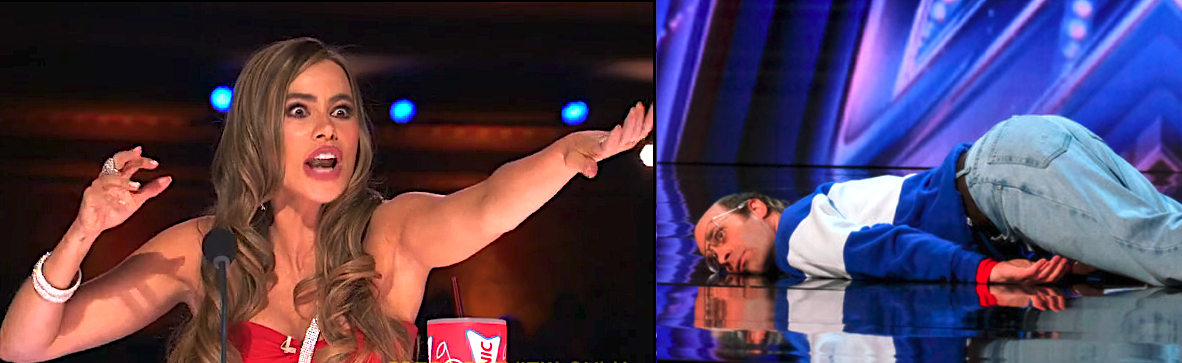 Judge Sofia Vergara reacts to Keith Apicary's fall on the Season 16 premiere of 'America's Got Talent.' (Photos: NBC)