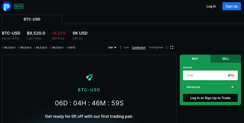 Beta layout of Blockchain's new crypto exchange The PIT