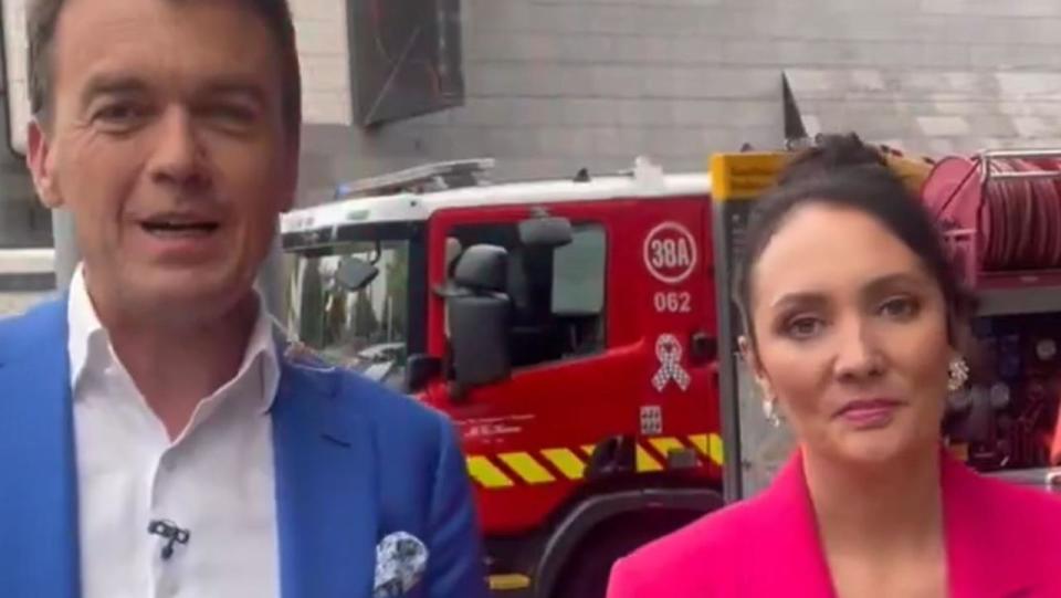 ABC News Breakfast was stopped midway through its broadcast on Friday morning as staff were forced to evacuate its Melbourne studios. ABC Breakfast News host Michael Rowland said the evacuation was the result of a fire alarm. Picture: Twitter