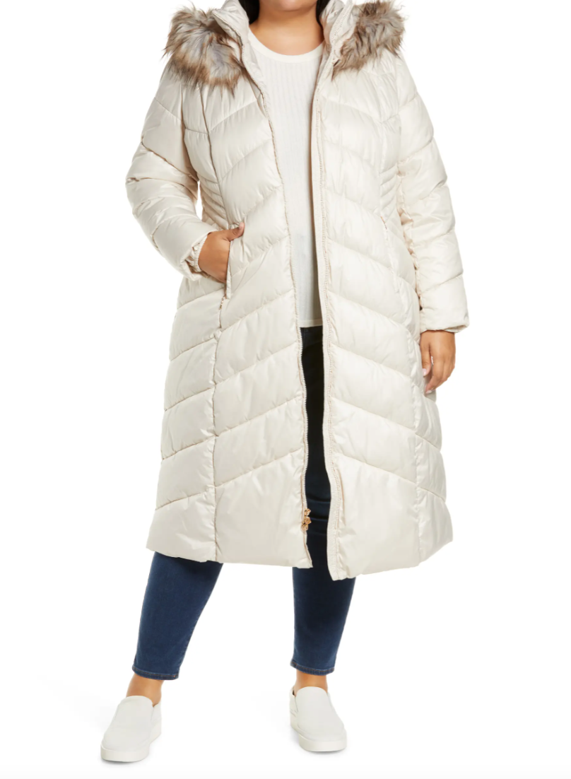 Gallery Long Quilted Parka with Faux Fur Trim in Birch (Photo via Nordstrom)