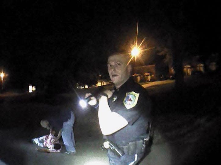Body cam footage of the police officer in a shooting scene.