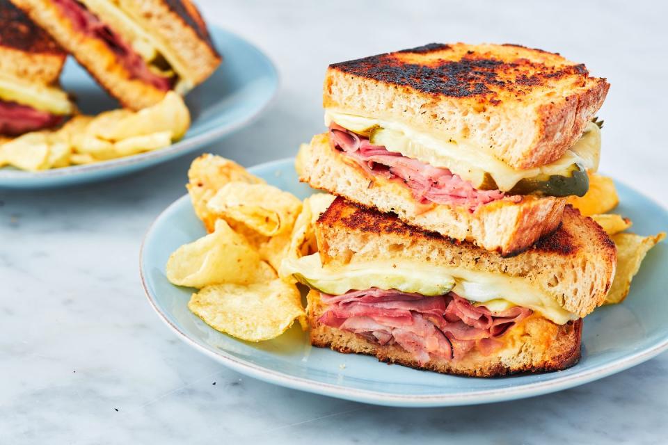 <p>This <a href="https://www.delish.com/cooking/recipe-ideas/a26966279/ham-sandwich-recipe/" rel="nofollow noopener" target="_blank" data-ylk="slk:ham sandwich;elm:context_link;itc:0;sec:content-canvas" class="link ">ham sandwich</a> is great for many reasons. It's got a beautiful golden crust (thanks mayo!), a quick and simple <a href="https://www.delish.com/cooking/recipe-ideas/a36697389/honey-mustard-dressing-recipe/" rel="nofollow noopener" target="_blank" data-ylk="slk:honey mustard;elm:context_link;itc:0;sec:content-canvas" class="link ">honey mustard</a> sauce, and briny pickles for crunch. Make it with leftover <a href="https://www.delish.com/cooking/recipe-ideas/a25323442/how-to-cook-spiral-ham-recipe/" rel="nofollow noopener" target="_blank" data-ylk="slk:spiral ham;elm:context_link;itc:0;sec:content-canvas" class="link ">spiral ham</a>, and you've got yourself a prize-winning, low-key <a href="https://www.delish.com/holiday-recipes/g25364146/best-christmas-lunch-ideas/" rel="nofollow noopener" target="_blank" data-ylk="slk:Christmas lunch;elm:context_link;itc:0;sec:content-canvas" class="link ">Christmas lunch</a>.</p><p>Get the <strong><a href="https://www.delish.com/cooking/recipe-ideas/a26870550/ham-and-cheese-sandwich-recipe/" rel="nofollow noopener" target="_blank" data-ylk="slk:Ham & Cheese Sandwich recipe;elm:context_link;itc:0;sec:content-canvas" class="link ">Ham & Cheese Sandwich recipe</a></strong>.</p>