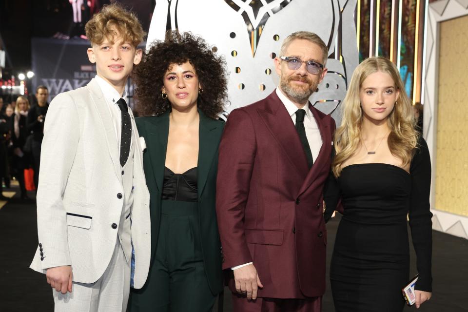 Joe Freeman, Rachel Mariam, Martin Freeman and Grace Freeman attending the European premiere of Black Panther: Wakanda Forever, at Cineworld Leicester Square, London. Picture date: Thursday November 3, 2022.