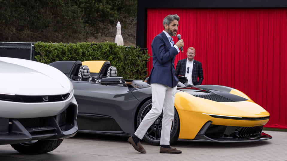 Paolo Dellachà, CEO of Automobili Pininfarina, debuts the 1,900 hp B95 roadster at the Quail, a Motorsports Gathering 2023.