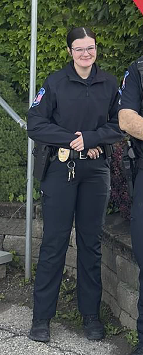 This photo provided by Vermont State Police shows Rutland City Police Officer Jessica Ebbighausen. Ebbighausen, 19, was killed and two other officers were injured Friday, July 7, 2023 when a burglary suspect crashed into two police cruisers pursuing him, Vermont State Police said. The two other officers and the suspect were taken to the hospital with injuries. (Vermont State Police via AP)