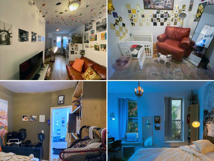 Four photos show the author's Brooklyn apartment