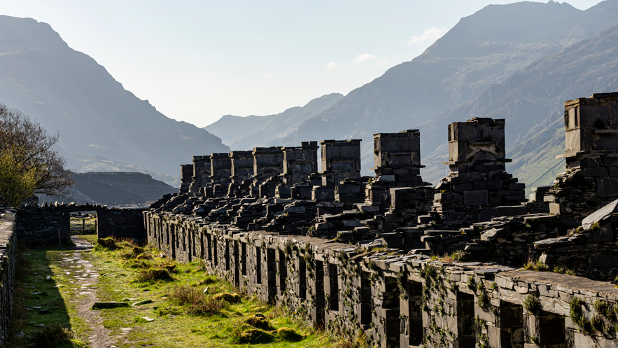 Remains of slate quarrymen's cottages near Llanberis, Conwy