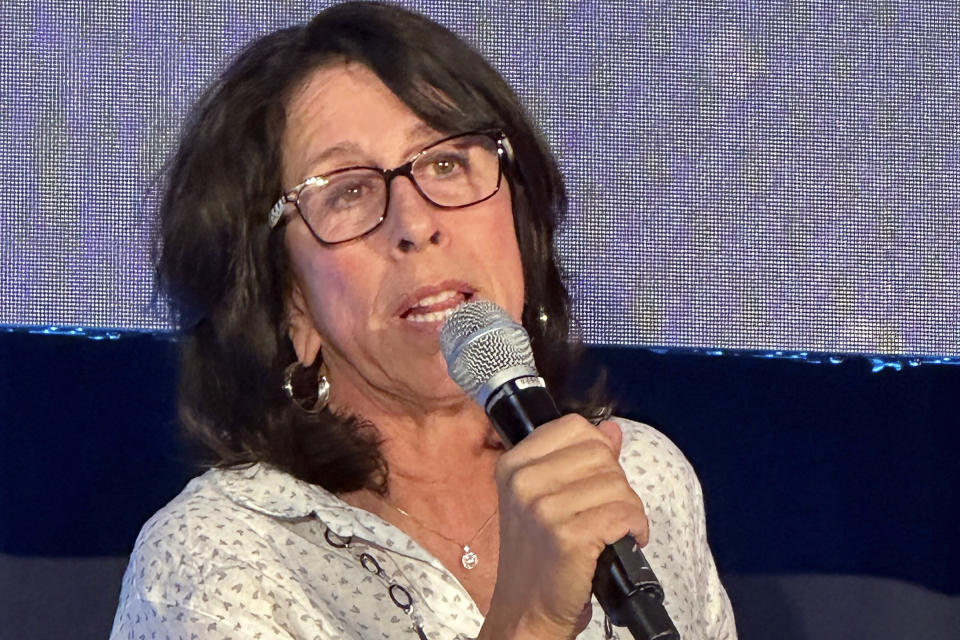 Donna Orender, former president of the WNBA, speaks at a sports betting conference in Secaucus N.J., Wednesday, May 8, 2024. Sportsbooks say the success of basketball star Caitlin Clark is likely to lead to increased betting not only on basketball but other women's sports, including soccer and hockey this year. (AP Photo/Wayne Parry)