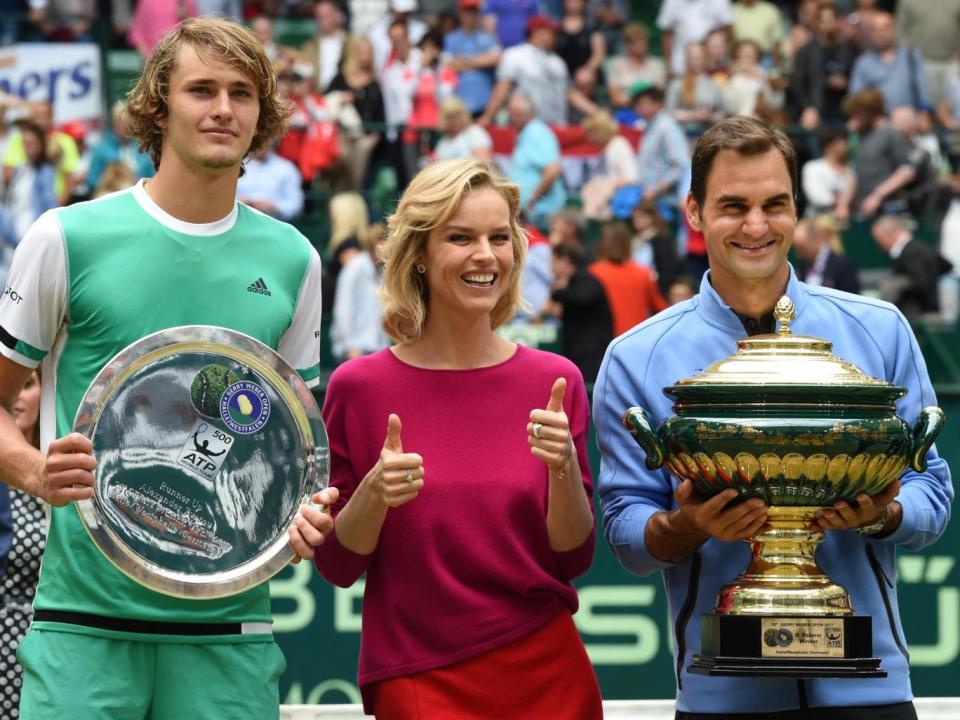 Czech model Eva Herzigova was on hand to hand both men their trophies (Getty)