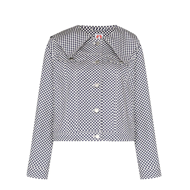 7) Adira Check-Print Denim Jacket