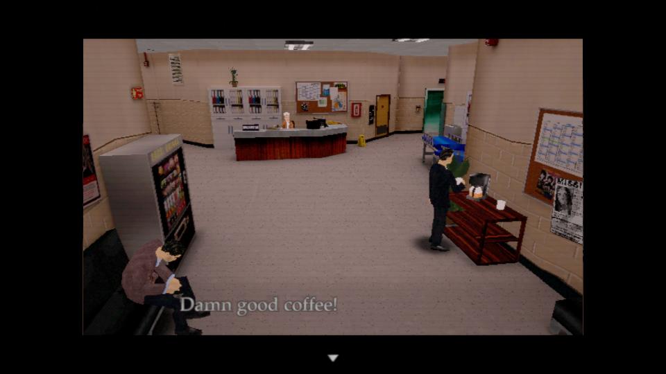 Agent Cooper drinks coffee.