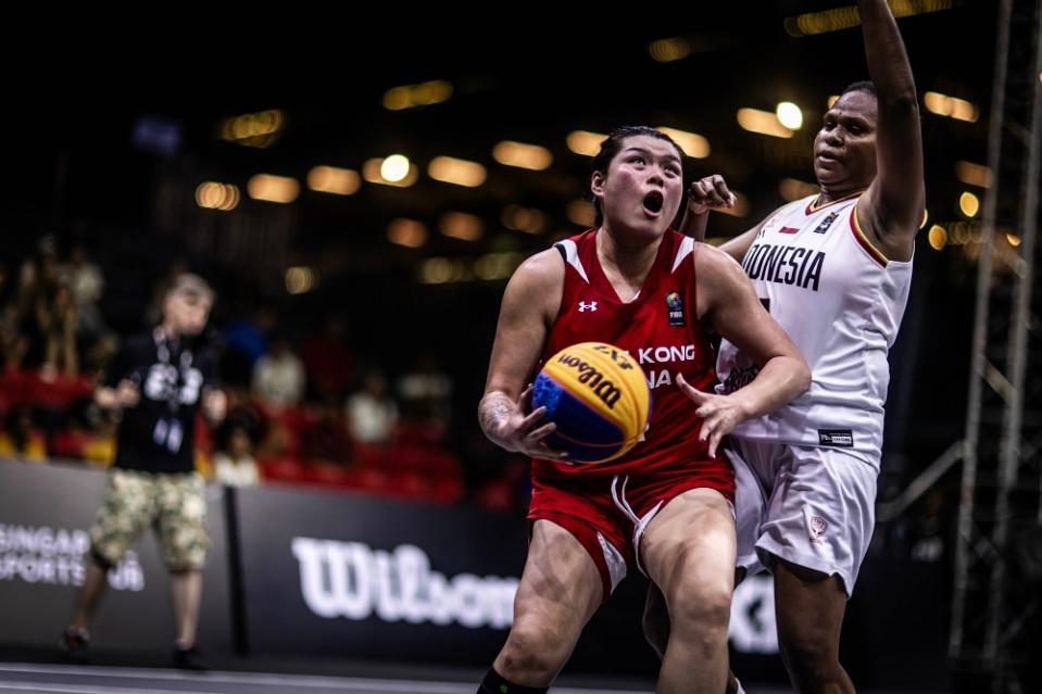 港女籃（紅衫）於預選賽C組首仗擊敗印尼。（圖：FIBA 3×3官方網站）