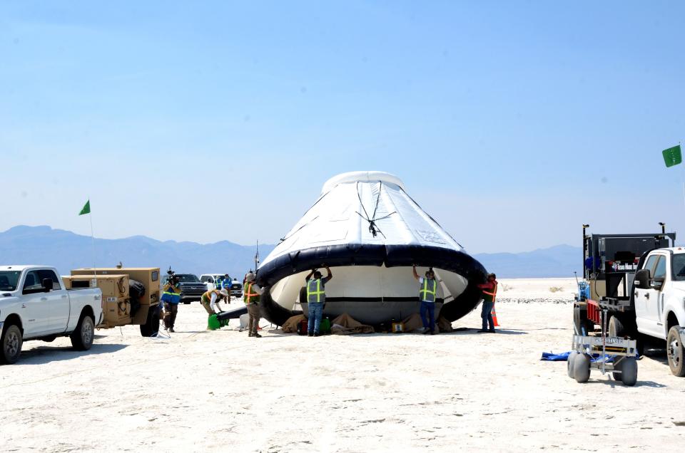 White Sands Missile Range personnel supporting NASA and Boeing's Orbital Flight Test-2 (OFT-2) landing and recovery of the Starliner spacecraft participated in a Mission Dress Rehearsal on May 18, 2022 at White Sands Space Harbor.