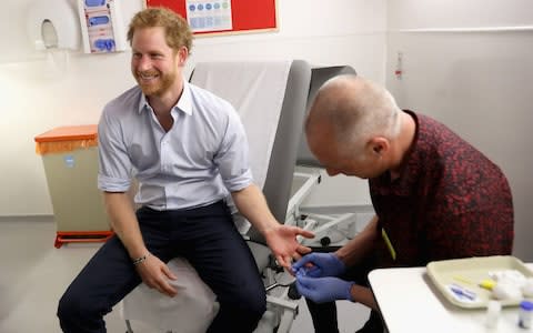 Prince Harry has blood taken for an HIV test in London in 2016 - Credit: Chris Jackson/PA