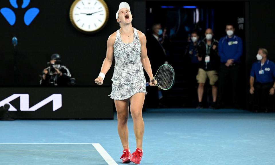 Ash Barty roars with delight after sealing victory in Melbourne