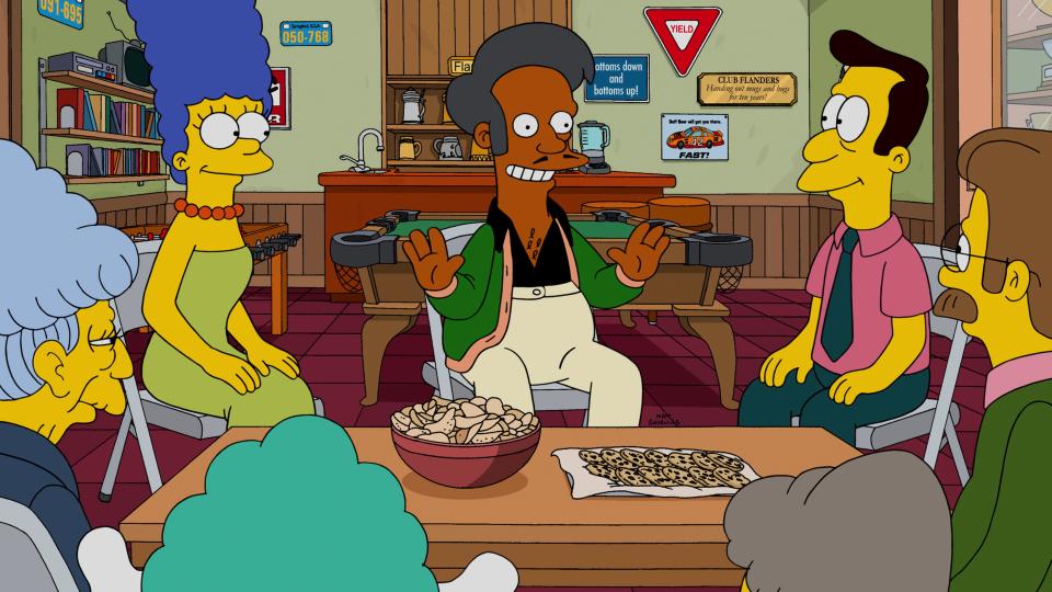 <h1 class="title">THE SIMPSONS, (from left): Agnes Skinner, Marge Simpson, Apu Nahasapeemapetilon, Reverend Timothy</h1><cite class="credit">©20thCentFox/Courtesy Everett Collection</cite>