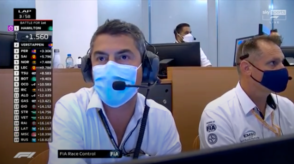 Michael Masi was involved for the first time on lap one – it would not be the last time (Sky Sports F1)