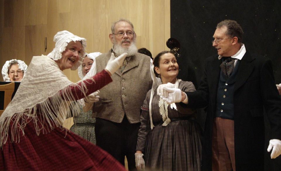 Actors in period costume dance during a “Pioneer Christmas: A Time for Celebration” presentation at the LDS Church History Museum in Salt Lake City on Dec. 6, 2010. | Jeffrey D. Allred, Deseret News