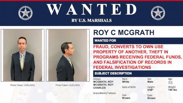 PHOTO: Roy McGrath, the former top aide to an ex Maryland Governor, is seen in this U.S. Marshals Service wanted poster released on March 14, 2023 after McGrath failed to appear in court where he is charged with wire fraud and falsification. (U.s. Marshals Service/Reuters)