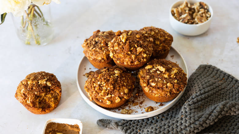 Plate of banana crumb muffins