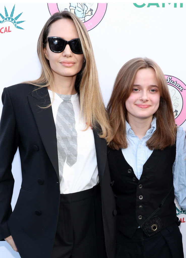 Angelina Jolie with daughter Vivienne Jolie wearing on the red carpet