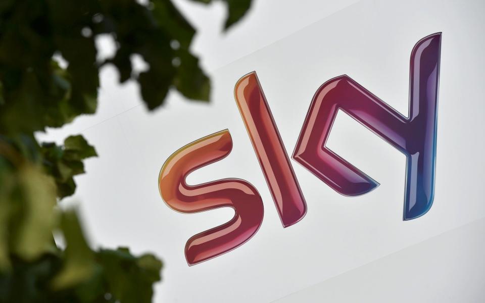 A Sky logo is seen at the company's UK headquarters in west London