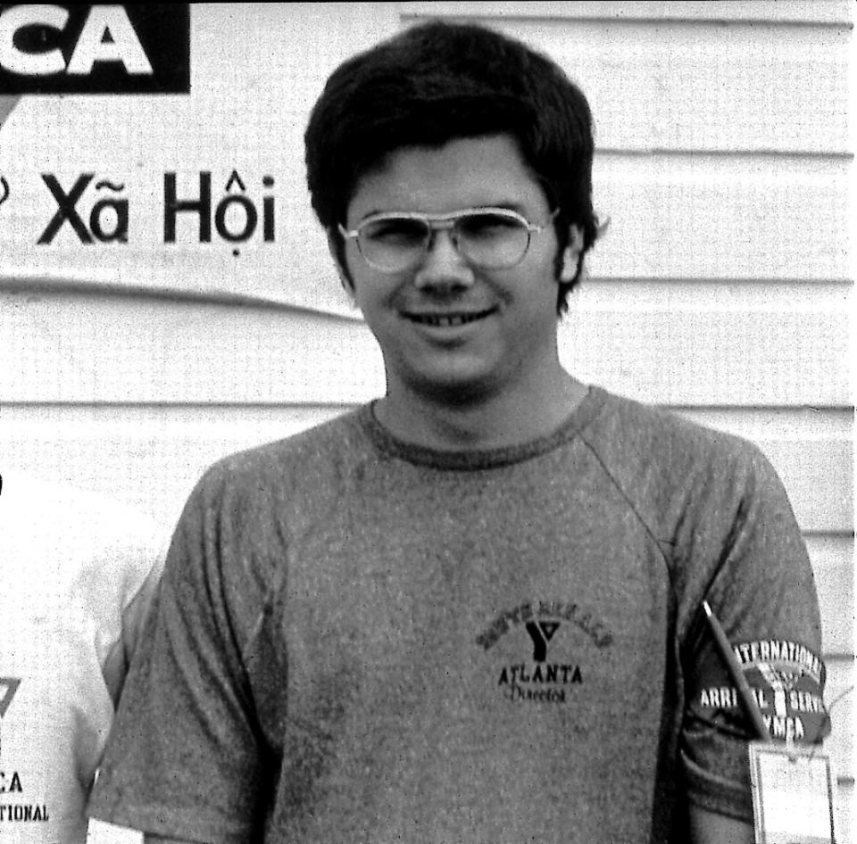 This 1975 file photo shows Mark David Chapman as a member of a YMCA group at Fort Chaffee, Ark.