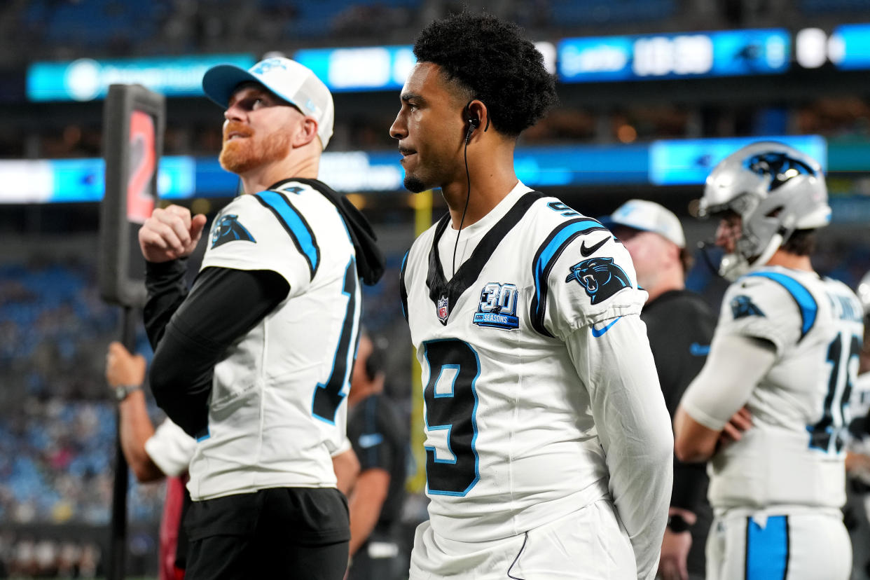 The Bryce Young era in Carolina is over (for now). Andy Dalton takes the starting reins, and it's unclear how long he'll last too. (Photo by Grant Halverson/Getty Images)