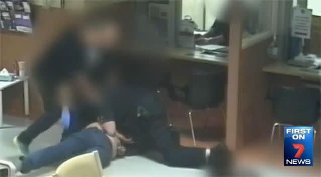 Footage of a disorderly man in the emergency department. Source: 7News
