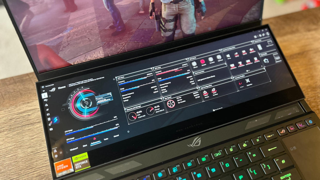  Asus ROG Zephyrus Duo 16 second screen showing Armoury Crate software running 