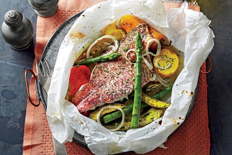 Snapper Baked in Parchment with Spring Vegetables