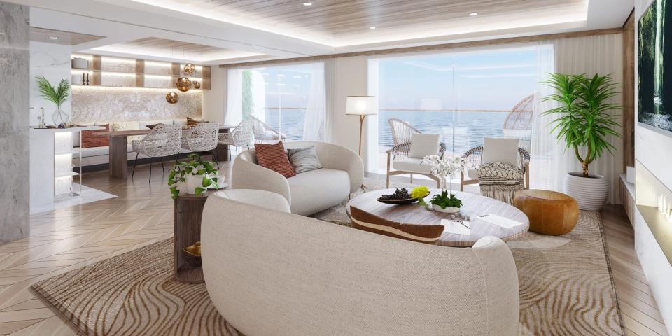 A rendering of the lounge in Storylines' MV Narrative cruise ship.