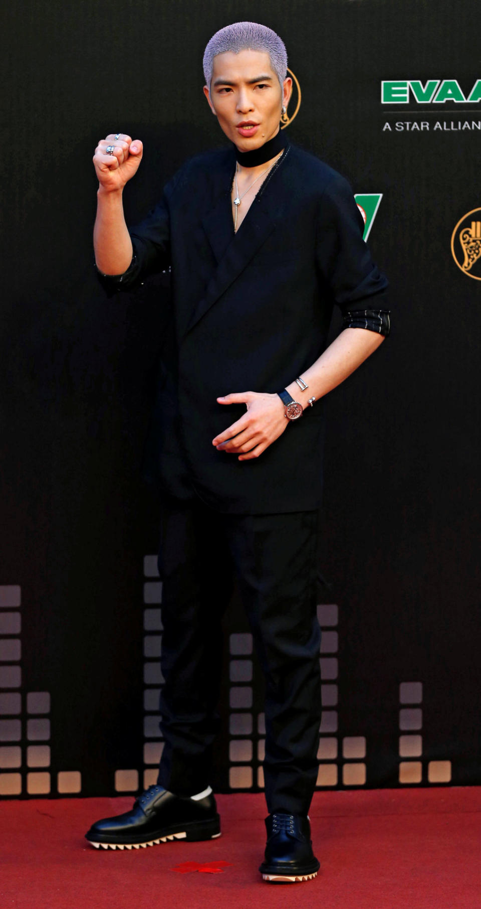 Taiwan singer Jam Hsiao in a black shirt and pants. (Reuters/Tyrone Siu)