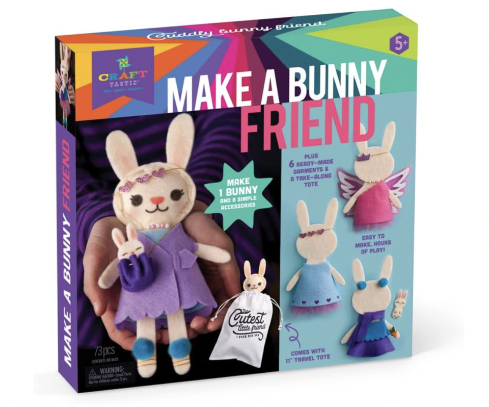 <p><a href="https://www.amazon.com/Craft-tastic-Make-A-Bunny-Friend/dp/B07P76D9S2?th=1&tag=syn-yahoo-20&ascsubtag=%5Bartid%7C10063.g.60179743%5Bsrc%7Cyahoo-us" rel="nofollow noopener" target="_blank" data-ylk="slk:Shop Now;elm:context_link;itc:0;sec:content-canvas" class="link ">Shop Now</a></p><p>Craft-tastic – Make a Bunny Friend & Learn to Sew Kit</p><p>$19.99</p>