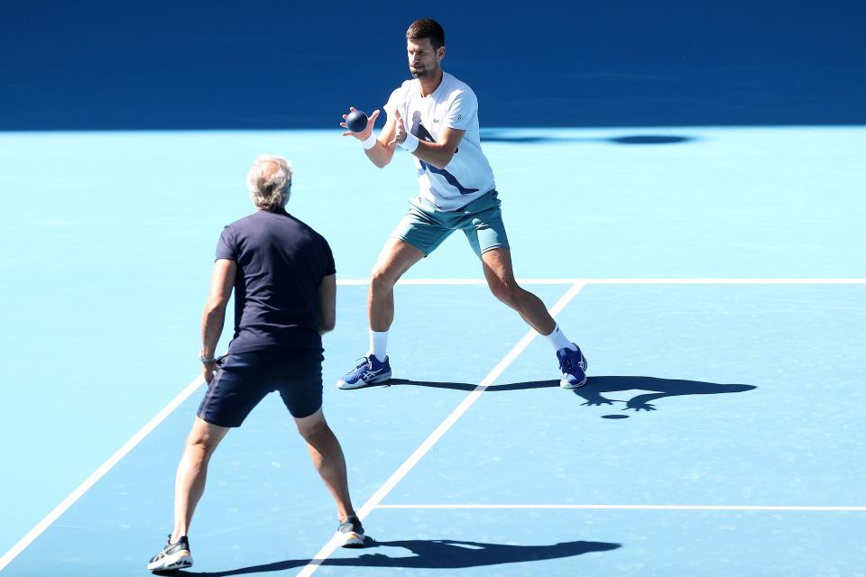 Novak Djokovic during a training session at Melbourne Park ahead of the Australian Open. (Kelly Defina/Getty Images)