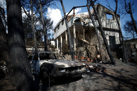 Aristides Katsaros' burnt house is seen following a wildfire in the village of Mati, near Athens, Greece, July 27, 2018. REUTERS/Costas Baltas