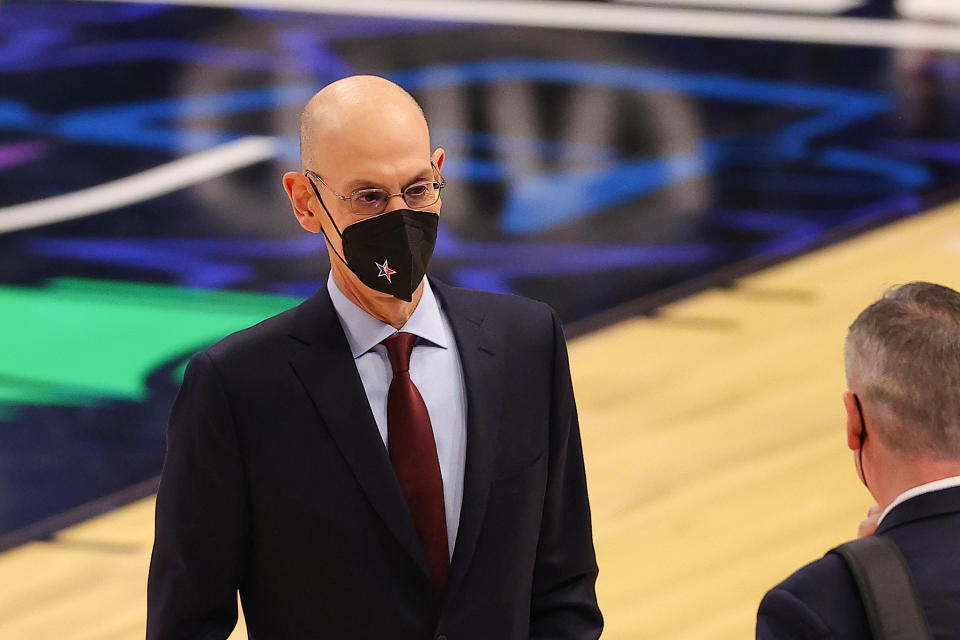  Adam Silver Commissioner of the NBA looks on during the second half in the 70th NBA All-Star Game at State Farm Arena on March 07, 2021 in Atlanta, Georgia. (Photo by Kevin C. Cox/Getty Images)