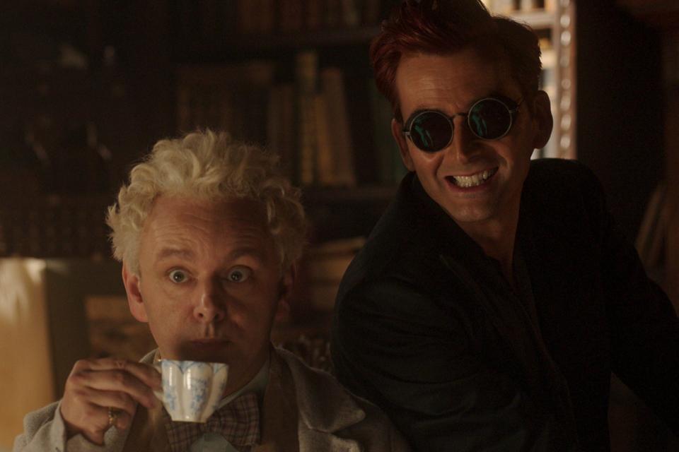 Michael Sheen and David Tennant as Aziraphale and Crowley in season 2 of Good Omens