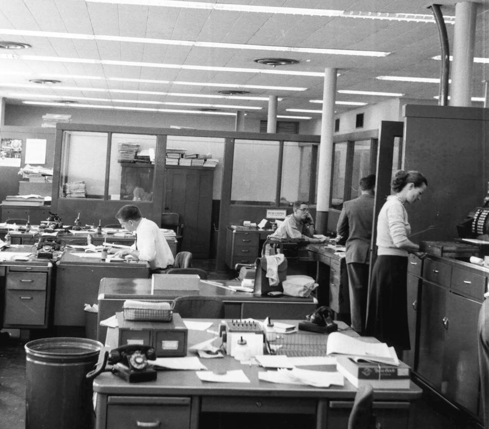 Writer and reporter Dick Greene’s photo of the Muncie Star newsroom, circa 1960.