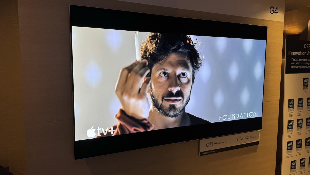  LG G4 OLED TV showing Foundation on Apple TV. 